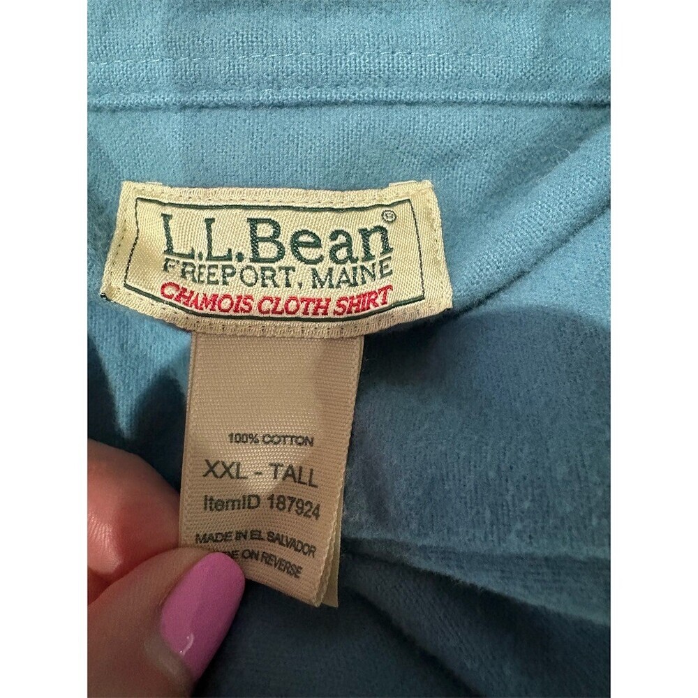 L.L.Bean Chamois Cloth Shirt Mens 2XLT Blue Solid Flannel Fisherman Coastal - Picture 6 of 7